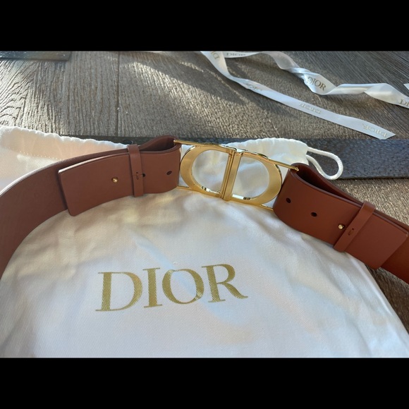 Christian Dior cognac brown belt gold size 80